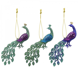 Glitter Moulded Peacock Decoration (20x7cm)